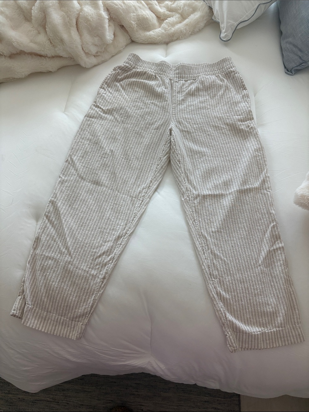 Old Navy Beige and White Striped Straight Leg Pants